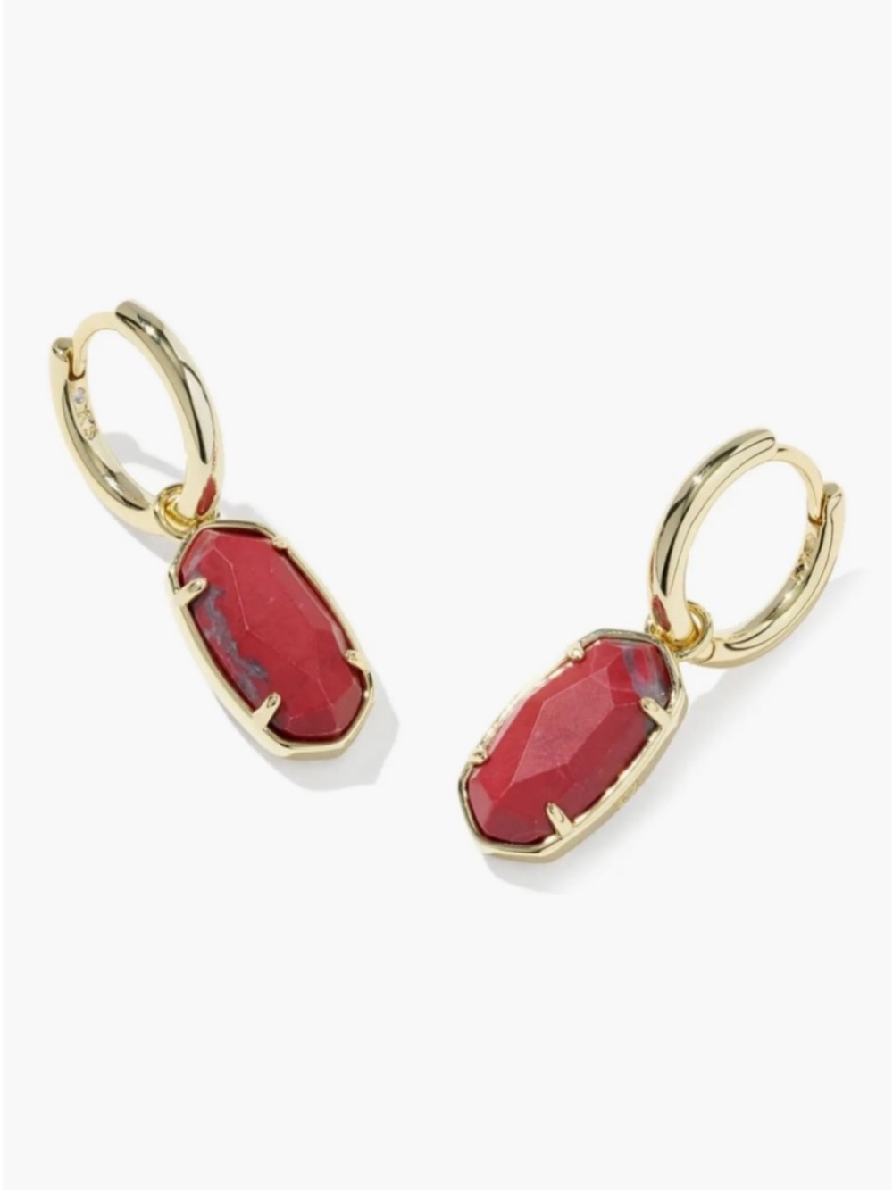 Kendra Scott Elle Huggie Hoop Earrings in Gold Red Variegated Magnesite